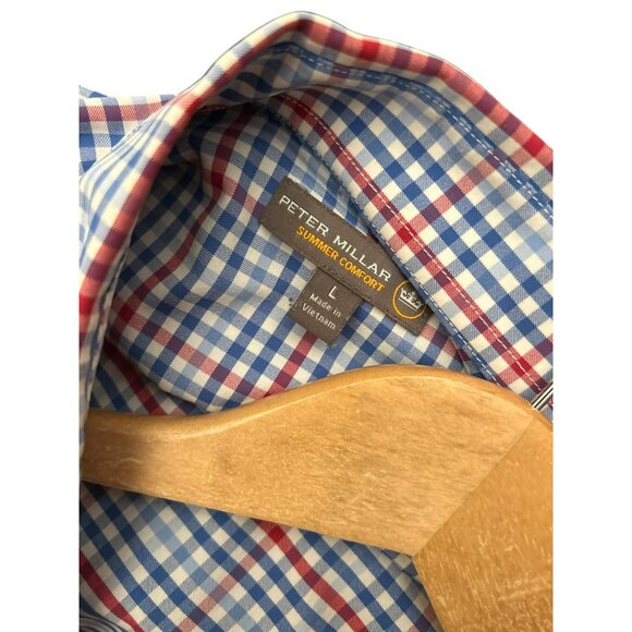 Peter Millar Summer Comfort Red White Blue Button Down Long Sleeve Shirt Sz L - Picture 7 of 8